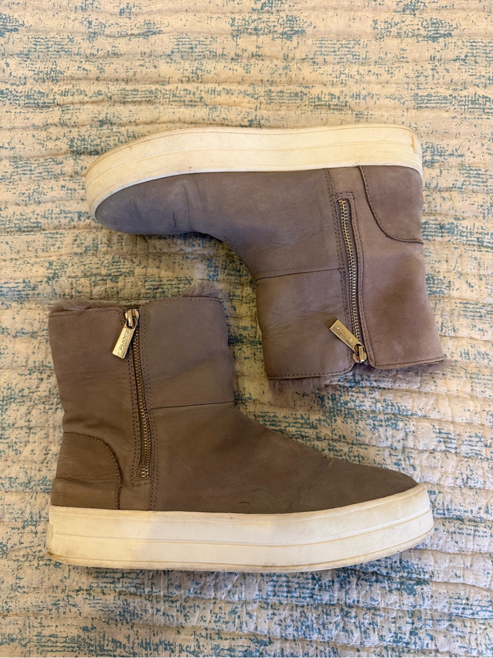 J Slides Taupe Zip-Front Platform Winter Boots